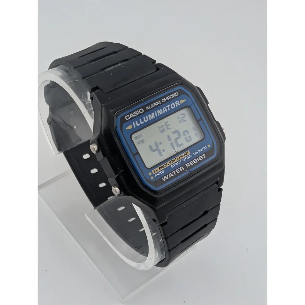 Casio 3298 F-105 Mens Watch 35mm Black Digital Illuminator Chrono- New Battery
